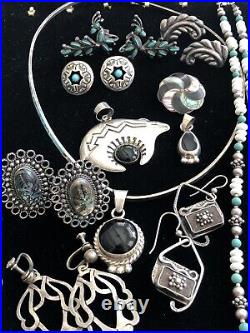 Vintage Sterling Silver TAXCO Navajo Turquoise Onyx Abalone Jewelry Lot 225 g