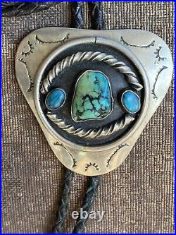Vintage Sterling Silver Turquoise Navajo Bolo Tie Hallmarked