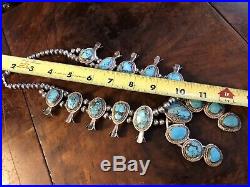 Vintage Sterling Silver Turquoise Squash Blossom Necklace 24 Unsigned Unmarked
