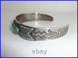 Vintage Sterling Silver Turquoise Stamped Navajo Fred Harvey Era Cuff Bracelet