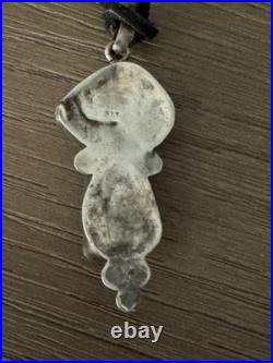 Vintage Sterling Silver with Turquoise Nugget Pendant on Leather Necklace