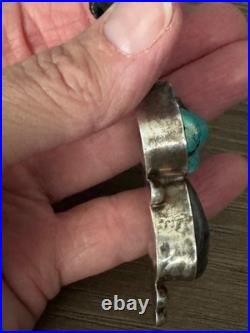 Vintage Sterling Silver with Turquoise Nugget Pendant on Leather Necklace