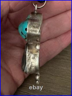 Vintage Sterling Silver with Turquoise Nugget Pendant on Leather Necklace