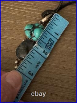 Vintage Sterling Silver with Turquoise Nugget Pendant on Leather Necklace