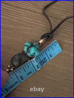 Vintage Sterling Silver with Turquoise Nugget Pendant on Leather Necklace