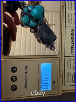 Vintage Sterling Silver with Turquoise Nugget Pendant on Leather Necklace