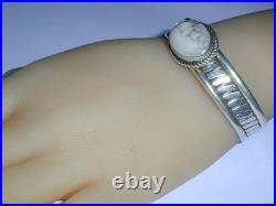 Vintage T Benally Sterling Silver White Turquoise Textured Cuff Bracelet