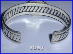 Vintage T Benally Sterling Silver White Turquoise Textured Cuff Bracelet