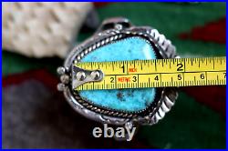 Vintage TURQUOISE + STERLING SILVER cuff bracelet signed JF old pawn Navajo Zuni
