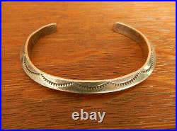 Vintage Tahe Navajo Sterling Silver Carinated Ingut Stamped Cuff Bracelet