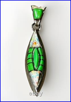 Vintage Teddy Goodluck Navajo Sterling Silver Gaspeite & Opal Inlay Pendant TG