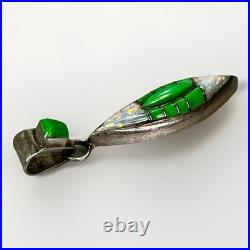 Vintage Teddy Goodluck Navajo Sterling Silver Gaspeite & Opal Inlay Pendant TG