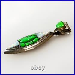 Vintage Teddy Goodluck Navajo Sterling Silver Gaspeite & Opal Inlay Pendant TG