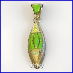 Vintage Teddy Goodluck Navajo Sterling Silver Gaspeite & Opal Inlay Pendant TG