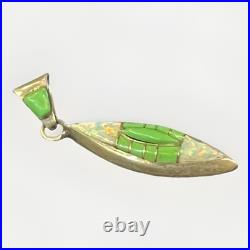 Vintage Teddy Goodluck Navajo Sterling Silver Gaspeite & Opal Inlay Pendant TG