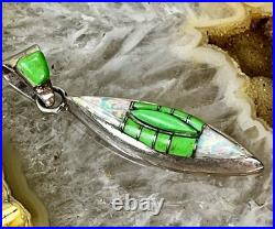 Vintage Teddy Goodluck Navajo Sterling Silver Gaspeite & Opal Inlay Pendant TG