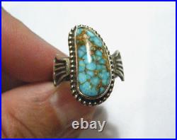Vintage Terry Martinez NAVAJO Sterling Silver Carico Lake Turquoise Ring sz 7.5