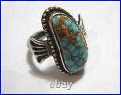 Vintage Terry Martinez NAVAJO Sterling Silver Carico Lake Turquoise Ring sz 7.5