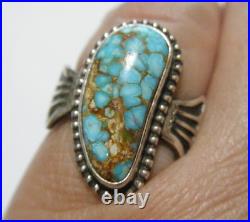 Vintage Terry Martinez NAVAJO Sterling Silver Carico Lake Turquoise Ring sz 7.5