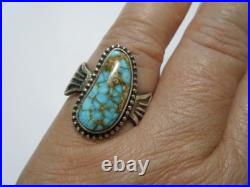 Vintage Terry Martinez NAVAJO Sterling Silver Carico Lake Turquoise Ring sz 7.5
