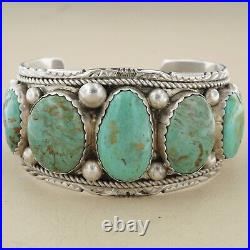 Vintage Traditional Navajo Sterling Silver Genuine Turquoise Stone Cuff Bracelet