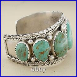 Vintage Traditional Navajo Sterling Silver Genuine Turquoise Stone Cuff Bracelet