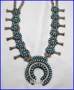 Vintage Turquoise & Coral Reversible Squash Blossom Sterling Silver Necklace