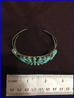 Vintage Zuni Petit Point Sterling silver Turquoise Cuff Bracelet Navajo Native