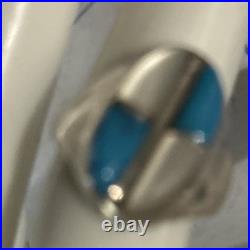 Vintage Zuni Ring of Inlay Turquoise Mother of Pearl Size 6.5 good luck