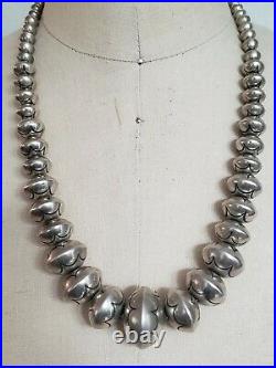 Vintage Zuni Sterling Silver Bench Bead Necklace 22.5 Inches Signed Lh