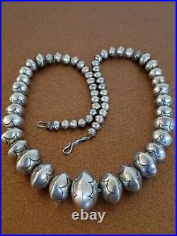 Vintage Zuni Sterling Silver Bench Bead Necklace 22.5 Inches Signed Lh