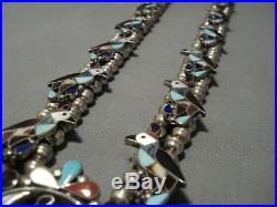 Vintage Zuni Turquoise Coral Sterling Silver Squash Blossom Necklace Old