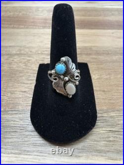 Vintage navajo Native American 925 sterling silver turquoise MOP ring Sz6.5 L880