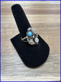Vintage navajo Native American 925 sterling silver turquoise MOP ring Sz6.5 L880