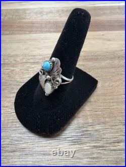 Vintage navajo Native American 925 sterling silver turquoise MOP ring Sz6.5 L880