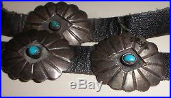 Vintage old pawn Fred Harvey era Navajo sterling silver turquoise Concho belt FC