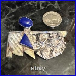 Vntg Navajo Sterling Silver Blue Lapis Modernint Brooch Pin Signed 1995 BDFA EUC