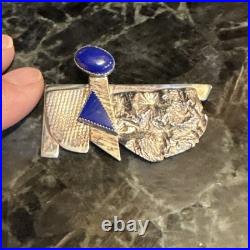 Vntg Navajo Sterling Silver Blue Lapis Modernint Brooch Pin Signed 1995 BDFA EUC