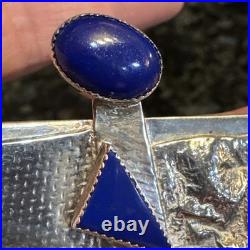 Vntg Navajo Sterling Silver Blue Lapis Modernint Brooch Pin Signed 1995 BDFA EUC