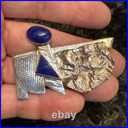 Vntg Navajo Sterling Silver Blue Lapis Modernint Brooch Pin Signed 1995 BDFA EUC
