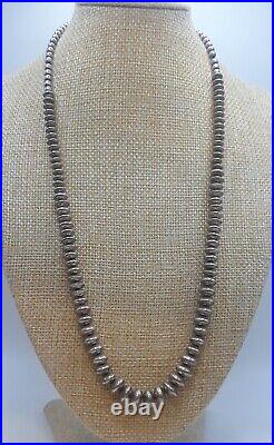 Vtg 20 Native American Navajo Pearl Sterling Silver Saucer Disc Bead Necklace