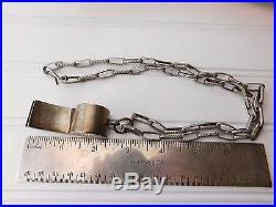 Vtg 40s Stamped NAVAJO POLICE WHISTLE Hand Wrought Sterling Silver Link Necklace