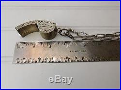 Vtg 40s Stamped NAVAJO POLICE WHISTLE Hand Wrought Sterling Silver Link Necklace