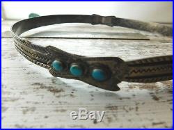 Vtg Early Century OLD PAWN Navajo TURQUOISE STERLING Silver Adjustable HAT BAND