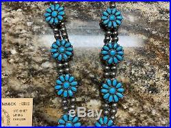 Vtg. Handmade Navajo Turquoise & Sterling Silver Squash blossom Necklace with Cuff