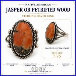 Vtg Native American Navajo Sterling Silver Petrified Wood Or Jasper Ring 7.75