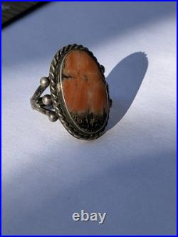 Vtg Native American Navajo Sterling Silver Petrified Wood Or Jasper Ring 7.75