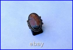 Vtg Native American Navajo Sterling Silver Petrified Wood Or Jasper Ring 7.75