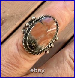 Vtg Native American Navajo Sterling Silver Petrified Wood Or Jasper Ring 7.75