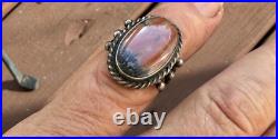 Vtg Native American Navajo Sterling Silver Petrified Wood Or Jasper Ring 7.75